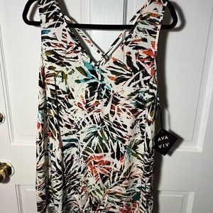 Ava & Viv 1X sleeveless tropical leaves blouse
